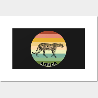 Sleek Cheetah on the Hunt on Vintage Retro Africa Sunset Posters and Art